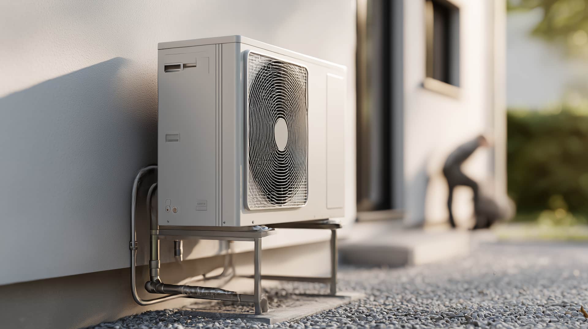 Ilmalämpöpumpun ulkoyksikkö asennettuna omakotitalon seinään