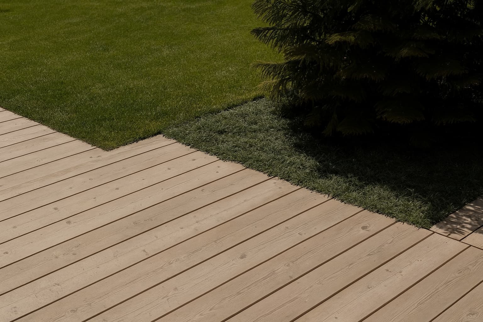 Puuterassi ja nurmikko